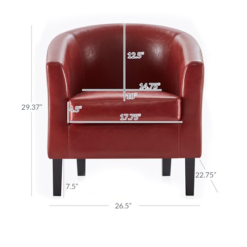 BELLEZE Accent Barrel Chair, Linen Round Chair Club Tub Sofa Corner Chair with Flared Legs and Cozy Soft Padding for Living Room Bedroom Waiting Room - Red - color: Red, style: Barrel Chair