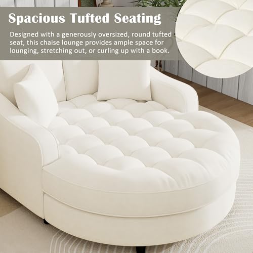 55" Modern 2-Seater Chaise Lounge Sofa Bed - Chenille Upholstered Loveseat Couch with Tufted Seat & Detachable Pillows, Space-Saving Sleeper Sofa (Beige) - color: Beige