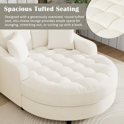 55" Modern 2-Seater Chaise Lounge Sofa Bed - Chenille Upholstered Loveseat Couch with Tufted Seat & Detachable Pillows, Space-Saving Sleeper Sofa (Beige) - color: Beige
