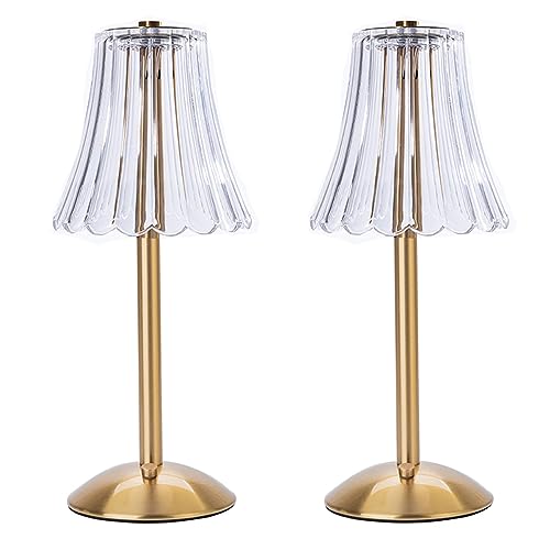 HEQET Cordless Table Lamps for Home,Table,Dining Room, Gold Rechargeable Lamps, USB Charge 12'' Tall LED Brass Portable Outdoor Indoor Table Lamp with Built-in Dimmer (Pack2 Gold Flower Lamp) - color: Gold-Flower (Pack of 2)
