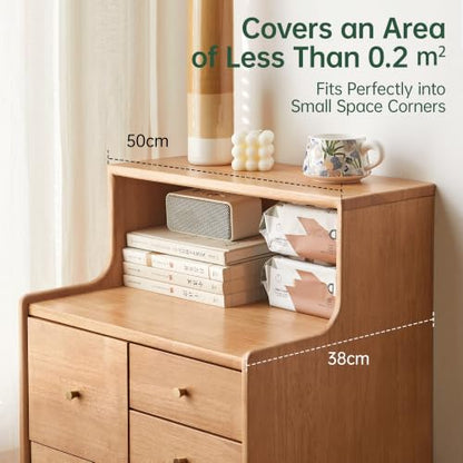 100% Solid Wood Nightstand, 6 Drawer Natural Side Table with Open Shelve, Tall Nightstand for Small Spaces, Living Room, Bedroom, Hallway(Natural, 19" W x 15" D x 47" H) - color: Natural, size: 47" H