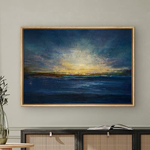 SIGNWIN Framed Canvas Wall Art Golden Sunrise Over a Dramatic Blue Sea Coastal Ocean Oil Painting Abstract Modern Closeup Relax/Calm for Living Room, Bedroom, Office - 16"x24" Natural - color: B10-2103-spl25, size: 24"L x 16"W