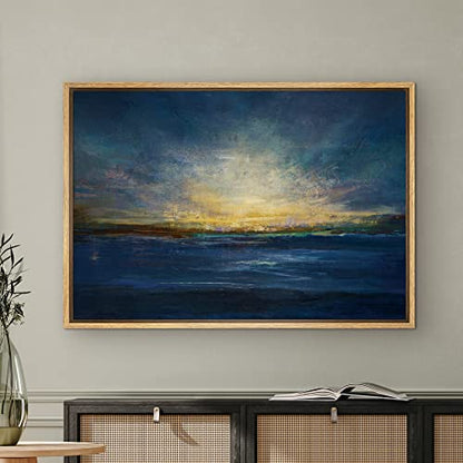 SIGNWIN Framed Canvas Wall Art Golden Sunrise Over a Dramatic Blue Sea Coastal Ocean Oil Painting Abstract Modern Closeup Relax/Calm for Living Room, Bedroom, Office - 16"x24" Natural - color: B10-2103-spl25, size: 24"L x 16"W