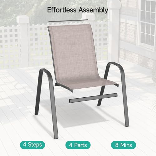 Patio Chairs Set of 4, All Weather Outdoor Dining Chairs | Stackable Dining Furniture Set, Breathable, High Back, Lawn, Garden, Backyard, Poolside Furniture - color: Brown