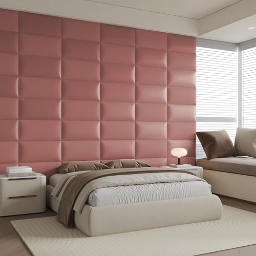 Pink Free-Standing Headboard Queen Size - 9-Panel DIY Bed Backboard with Soft Faux Leather, 24"x12" Panels (Low-Profile Design) - color: Pink