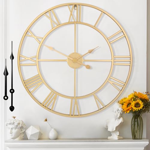 Large Wall Clock - 40cm/ 16 Inches Silent Non-Ticking, Battery Operated, Gold Vintage Decorative Modern Metal Wall Clocks for Living Room, Bedroom, Office, Farmhouse Decor - color: Gold, size: 40CM