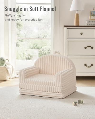 Blissful Diary Kids Couch, 2-in-1 Soft Kids Sofa, Kids Sofa Chair, Comfy Kids Furniture for Playroom, Reading & Play, Fuzzy Cream White - color: Fuzzy Cream White
