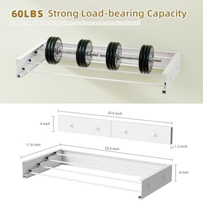 BAKON Wall Mounted Clothes Drying Rack 23.6'',Space Saving for Laundry Room | Heavy Duty Foldable Drying Rack Clothing for Hanging Towel, 60lbs Capacity, 4 Towel Hooks and 4 Rods - size: 23.6''【4 Hooks】