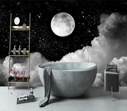 YIHWM-Peel and Stick Galaxy Wallpaper Moon Clouds Black Starry Sky Mural | Tear-resistant,with a substantial feel;Will not be damaged during repositioning.Boy's Room,kids room wallpaper.S-80"x58" - color: Yh15, size: 80"x58"