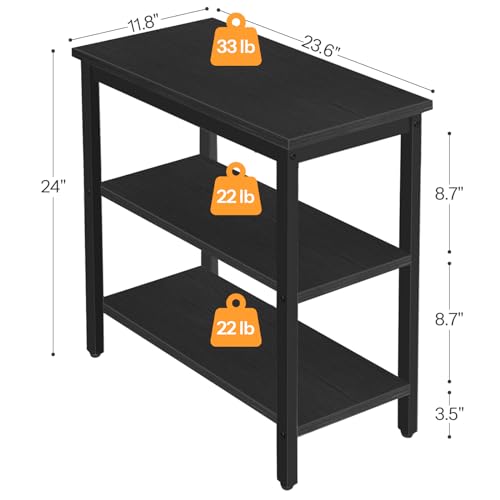 HOOBRO End Table, Simple Rustic Side Table with 3-Tier Storage Shelf, Narrow Nightstand for Small Spaces, Easy Assembly, for Living Room, Bedroom, Metal, Industrial Design, Black BB14BZ01 - color: Black