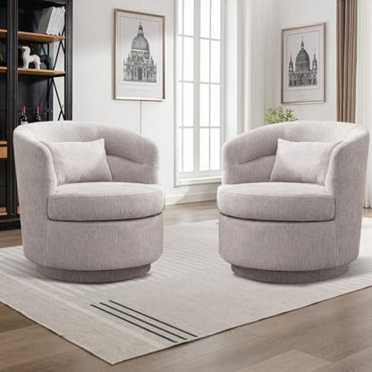 Swivel Accent Chair Set of 2, 360 Degree Round Swivel Barrel Chair with Pillow, Upholstered Comfy Barrel Armchair Single Club Sofa Chair for Living Room, Bedroom, Reading Room, (Grey*2) - color: Grey-set of 2