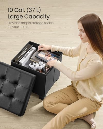 SONGMICS Storage Ottoman, Cube Ottoman with Legs, 15 x 15 x 15.7 Inches, Footstool, Footrest, 10 Gal. (37 L), Synthetic Leather, for Bedroom, Living Room, Dorm, Ink Black ULSF0512B02 - color: Ink Black
