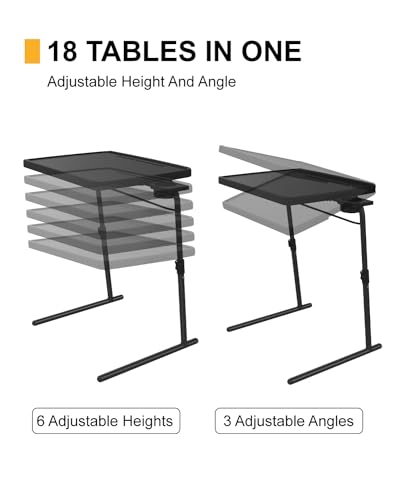 TV Tray Table, XL PRO TV Dinner Tables, 16.9 x 22 x 29.1inch Folding Desk with Cup Holder and Tablet Slot, Adjustable Couch Desk with 6 Height & 3 Tilt Angle Adjustments, Laptop Desks, Black