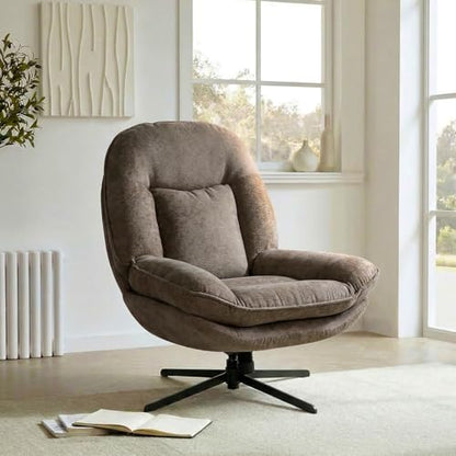 GINGO 24" High Back Swivel Accent Chair Set of 2 for Living Room, Brown | Large Accent Chair, Comfy Reading Chair Oversized, Slightly Rocking Upholstered Armchair, Ergonomic Fabric Modern Chair - color: Brown