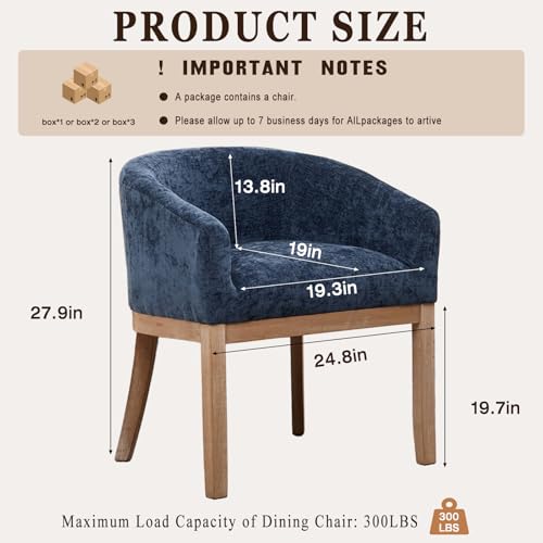 Modern Upholstered Barrel Dining Chair Set of 6, Natural Hardwood Frame, Farmhouse Linen Chairs for Dining Room, Kitchen(Blue) - color: Blue, size: Set of 6