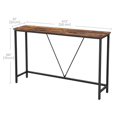 VASAGLE Console Sofa Table, Narrow Entryway Table, for Living Room, Bedroom, Easy Assembly, Rustic Brown and Ink Black ULNT020B01 - color: Rustic Brown + Ink Black, size: 9.1"D x 47.2"W x 29.1"H