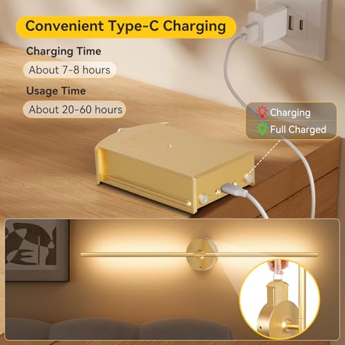 Battery Operated Wall Sconces Set of 2, 8000mAh Wireless Rechargeable 3000-6000K Dimmable 350° Rotate Wall Light with Remote for Living Room, Bedroom 31.6in Gold - color: Gold, size: 31.6in-Round Base