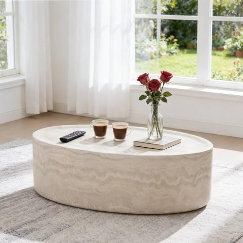 43.7''Oval Faux Marble Coffee Table, Modern Fiberglass Cocktail Table - color: 43.7'' Mars Pattern