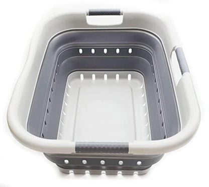SAMMART 41L Collapsible 3 Handled Plastic Laundry Basket - Foldable Pop Up Storage Container/Organizer - Portable Basket - Space Saving Hamper/Basket (3 handled rectangular, Grey/Dark Grey) - color: Grey/Dark Grey