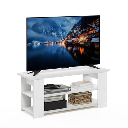 Furinno Jaya TV Stand Up to 55-Inch, White | Open Back TV Console for TV up To 55 Inch, Easy Assembly, for Living Room, Bedroom - color: White, style: 50 Inch, Panel