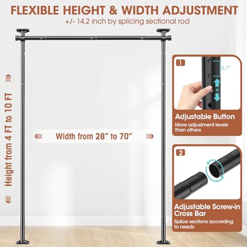 SUNALLY Room Divider Curtain Rod, No Drilling Room Separator for Space Partition Adjustable 4-10ft(H) 28-70inch(W) Heavy Duty Temporary Wall Divider Floor to Ceiling Tension Rod, Black | No Drilling Temporary Wall Divider for Space Partition,Adjustable He