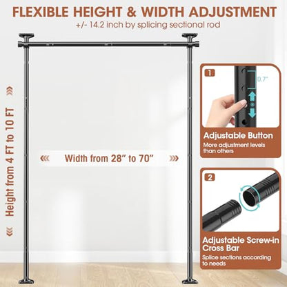 SUNALLY Room Divider Curtain Rod, No Drilling Room Separator for Space Partition Adjustable 4-10ft(H) 28-70inch(W) Heavy Duty Temporary Wall Divider Floor to Ceiling Tension Rod, Black | No Drilling Temporary Wall Divider for Space Partition,Adjustable He