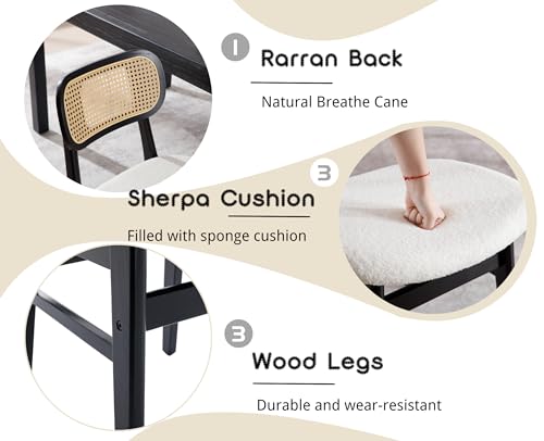 EALSON Rattan Dining Chairs Set of 6 Cane Back Farmhouse Dining Room Chairs Mid Century Kitchen Chair with Black Wood Frame Sherpa Upholstered Side Chair for Kitchen Restaurant, Beige - color: Sherpa Beige-black Wood Frame, size: 6PCS
