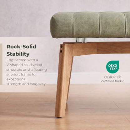 HNY Green Upholstered Bench,45.5 Wood Bedroom Bench,Ottoman | Entryway Bench Storage Bench Modern Tufted Floating Design Window Bench Seat for Living Room Indoor Hallway( Linen) - color: Green Linen