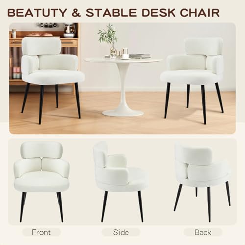 Accent Dining Chair with Arms,Set of 6 Modern Upholstered Side Chair with Soft Fabric Black Metal Legs, Comfy Spacious Seat & Back for Dining Room/Living Room/Bedroom, Beige - color: Beige, size: Set of 6