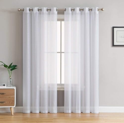 HLC.ME Semi Sheer Voile Window Curtain Drapes Grommet Panels for Bedroom, Living Room & Kids Room (54" W x 95" L, White), (Pack of 24) - color: White, size: 54"W x 95"L (Pack of 24)