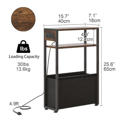 Leomonio Narrow Side Table, Slim End Tables with Fabric Basket, Skinny Table for Small Spaces, Thin Bedside Table for Living Room, Bedroom (1, Rustic Brown - Outlet) - color: Rustic Brown - Outlet