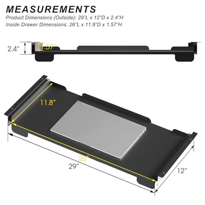 26 Inch Under Desk Mounted Sliding Loptop Drawer, Desktop Extension Pull-Out Laptop Tray for Office Desk, Extra Storage Organizer for Sit Stand Workstation - size: 26 INCH