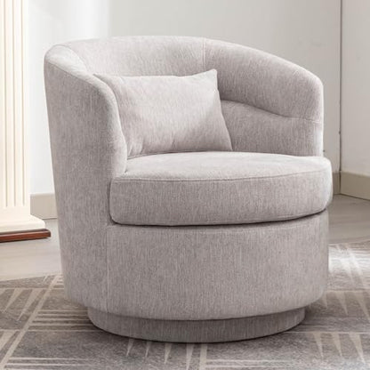 Swivel Accent Chair, 360 Degree Round Swivel Barrel Chair with Pillow, Upholstered Comfy Barrel Armchair Single Club Sofa Chair for Living Room,Bedroom, Reading Room, Grey - color: Grey