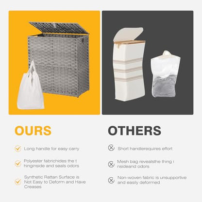 NEWBULIG 110L Extra Large Divided Laundry Hamper with Lid, 2 Section Collapsible Dirty Clothes Basket, Dual Removable Liner Bags for Bedroom, Bathroom, Closet and Dorm Room Organization Grey - color: Grey