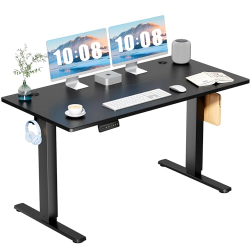DUMOS 55 Inch Electric Standing Desk, Memory Adjustable Home Office Desk | Sit Stand Up Desk for Work Home Office,Adjustable Desk, Rising Computer Table with Splice Board,Cable Management,Hook,Black - color: Black, size: 55-Inch