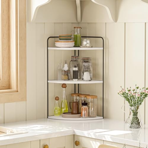 Bathroom Counter Organizer, Vanity & Makeup Countertop Organizer | Corner Bathroom Counter Organizer, Bathroom Sink Organizer, Bathroom Counter Shelf, Countertop Organizer, Corner Desk Shelf - color: Black-white Marble 3 Tier