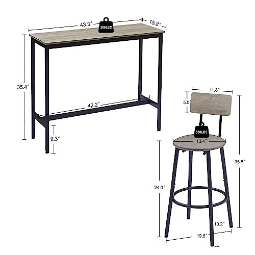 Spaco Bar Table Set for 2, Small Kitchen Dining Table Set with 2 PU Upholstered Stools, Counter Height Dining Table Set with Iron Frame for Kitchen,Small Space - color: Grey, size: 3 Piece-1 Rectangular Table and 2 Round Stools