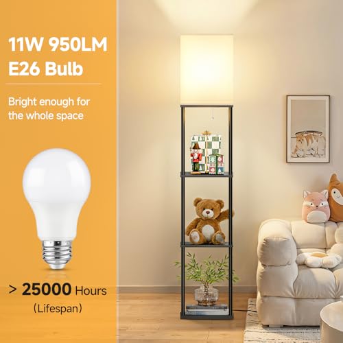Coucrek 2-Pack Floor Lamp with Shelves, 3-Tier Standing Shelf Lamp | 3CCT 950LM Bright Bulb Included, Storage Bookshelf Tall Lamps for Living Room Bedroom Office - color: Black