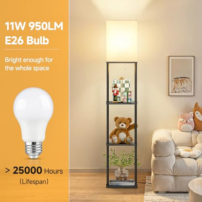 Coucrek 2-Pack Floor Lamp with Shelves, 3-Tier Standing Shelf Lamp | 3CCT 950LM Bright Bulb Included, Storage Bookshelf Tall Lamps for Living Room Bedroom Office - color: Black