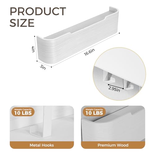 Coat Rack Wall Mount with Shelf Entryway Shelf Modern Key Holder Hanger Wall Shelves with Hidden Hooks for Hanging Towels Coats Hats Bags for Hallway Bathroom Bedroom (White, 4 Hooks) - color: White, size: 4 hooks
