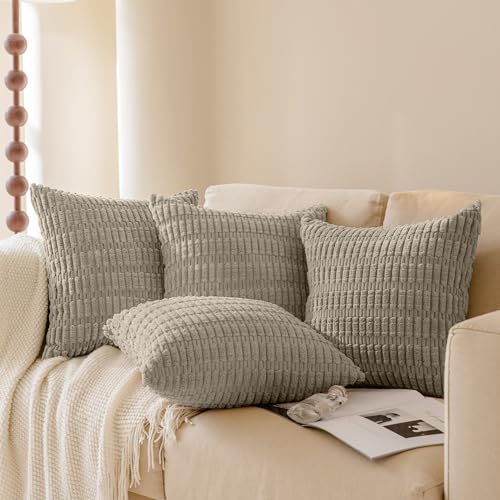 Softalker Throw Pillow Covers 20x20 Inch, Set of 4, Corduroy Soft Striped Farmhouse Boho Pillow Cover, Modern Decorative Cushion Pillow Case for Couch Sofa Bedroom Living Room, Taupe - color: Taupe, size: 20" x 20" (Pack of 4)