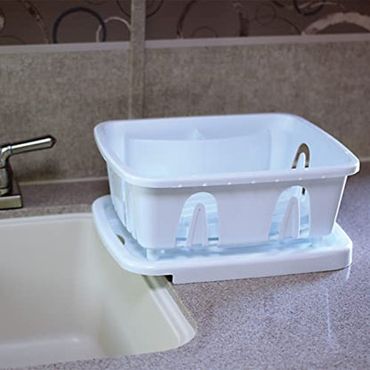 Camco RV Mini Dish Drainer & Tray - Features a Sloped Drain Tray Design, Heavy-Duty Construction - Ideal for Small Spaces, Apartments, Boats, and More -9.5"L x 11.7"W x 4.75"H - White (43511)