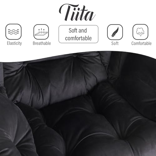 Lazy Chair with Ottoman, Comfy Reading Accent Chair, Velvet Black | Foldable Footrest, Padded Seat and Backrest, Side Pocket for Lounging in Living Rooms, Bedrooms, Dorms and Small Spaces - color: Black
