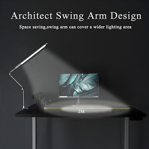 Aluminum LED Desk Lamp with Super Long Arm, Adjustable Nails Light for Desk, Pro Nail Desk Lamp with 2 in 1 clamp, Suitable fo Nail Beauty, Home Office,Workshop,Reading (Matte Black)