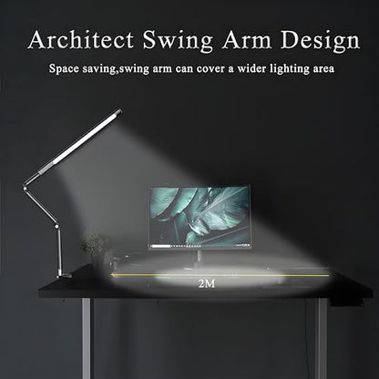 Aluminum LED Desk Lamp with Super Long Arm, Adjustable Nails Light for Desk, Pro Nail Desk Lamp with 2 in 1 clamp, Suitable fo Nail Beauty, Home Office,Workshop,Reading (Matte Black)
