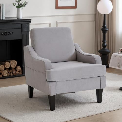 Mid-Century Accent Chair, Comfy Arm Chair Upholstered Living Room Chair for Bedroom, Fabric Reading Chair with Wood Legs for Apartment, Waiting Room, Vanity Room (Gray) - color: Grey