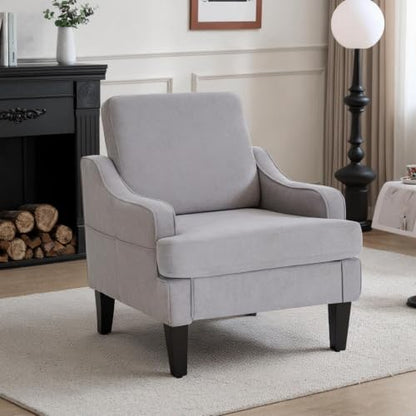 Mid-Century Accent Chair, Comfy Arm Chair Upholstered Living Room Chair for Bedroom, Fabric Reading Chair with Wood Legs for Apartment, Waiting Room, Vanity Room (Gray) - color: Grey
