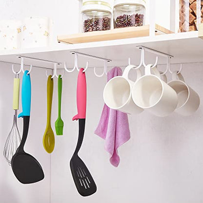FOMANSH Mug Rack Under Cabinet - Coffee Cup Holder, 12 Mugs Hooks Under Shelf, Display Hanging Cups Drying Hook for Bar Kitchen Utensils White - color: White, size: 3 Pack