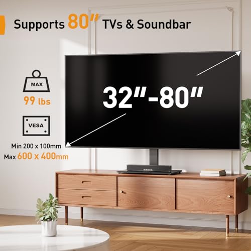 Perlegear Universal TV Stand with Power Outlet, Swivel TV Stand for 32-80 inch TVs up to 99 lbs, TV Base with Tempered Glass Base, Height Adjustable TV Mount Stand Max VESA 600x400mm PGTVS31 - size: 32-80 Inch