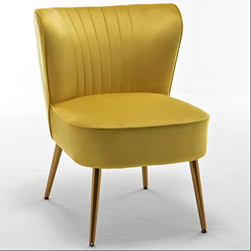 Container Furniture Direct Modern Velvet Accent Chair for Living Room, Bedroom, or Entryway, Stylish and Comfortable Armless Design with Metal Legs, Yellow - color: Yellow
